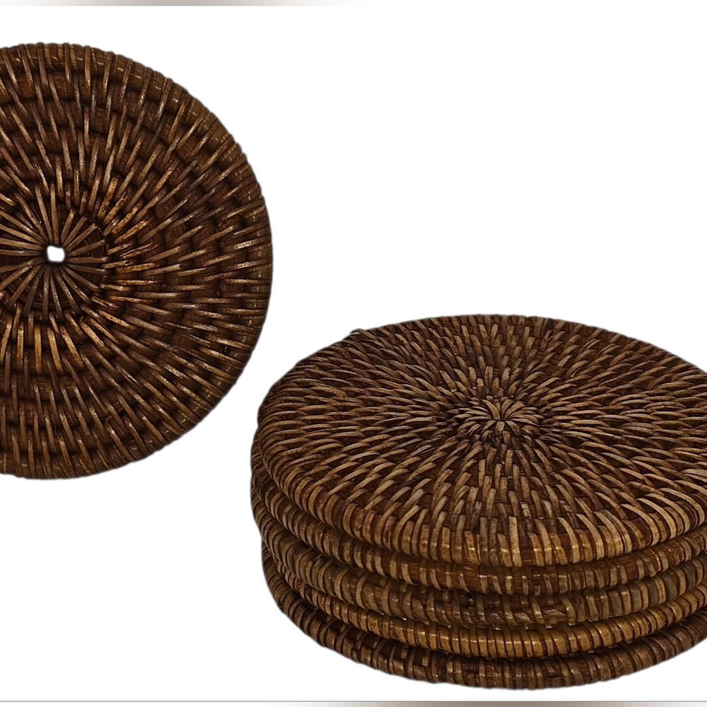 Pier 1 Rattan Woven Coasters Set - 6 Count 4"
